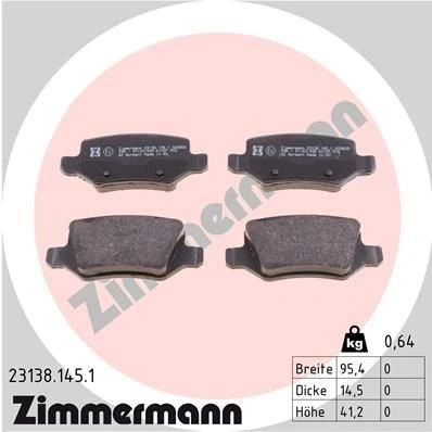 Bilde av ZIMMERMANN 23138.145.1 Bremseklosser Bildet viser leveranseinnholdet MERCEDES BENZ: B Klasse, A Vaneo