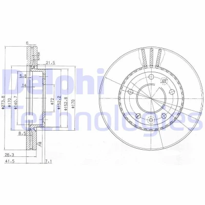 Bilde av DELPHI BG4015 Bremseskiver 274 26 5 ventilert oljet ubehandlet uten hjullager, ABS sensorring KIA: CARNIVAL 2