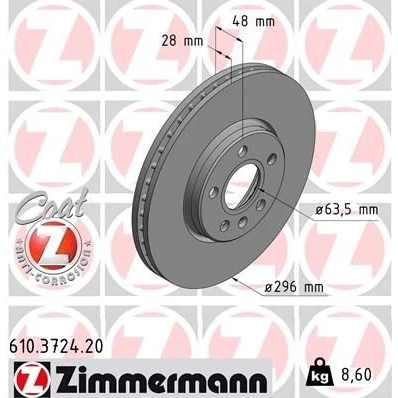 Bilde av ZIMMERMANN COAT Z 610.3724.20 Bremseskiver 296 28 6/5 5 108 innvendig ventilert belagt VOLVO: V90 II Stasjonsvogn, S90