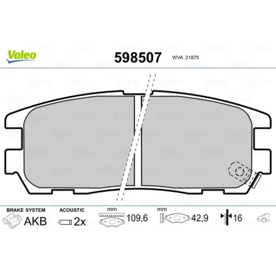 Bilde av VALEO 598507 Bremseklosser bakaksel inkl. slitasjevarselkontakt uten antiskrike blikk ISUZU: D Max 1 Pickup, Trooper 3 SUV, OPEL: Frontera B SUV