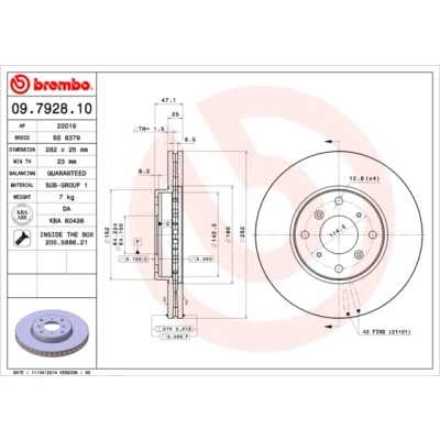 Bilde av BREMBO 09.7928.10 Bremseskiver 282 25 4 innvendig ventilert med skruer HONDA: Accord 6 Coupe, Limousine