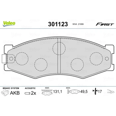 Bilde av VALEO 301123 Bremseklosser FIRST framaksel inkl. slitasjevarselkontakt uten antiskrike blikk NISSAN: Pick Up, Bluebird Hatchback, Laurel