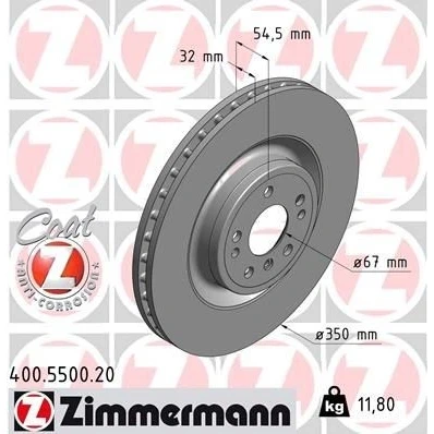 Bilde av ZIMMERMANN COAT Z 400.5500.20 Bremseskiver 350 32 8/5 5 112 innvendig ventilert belagt høy karbon MERCEDES BENZ: GLE SUV, GL, ML Klasse