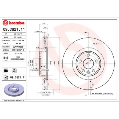 Bilde av BREMBO 09.C821.11 Bremseskiver 325 30 5 innvendig ventilert belagt høy karbon