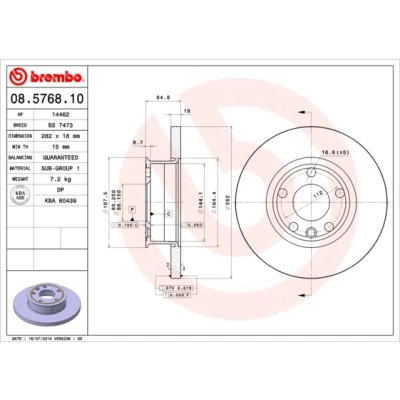 Bilde av BREMBO 08.5768.10 Bremseskiver 282 18 5 fullt ut VOLKSWAGEN: Transporter 4 Bus,