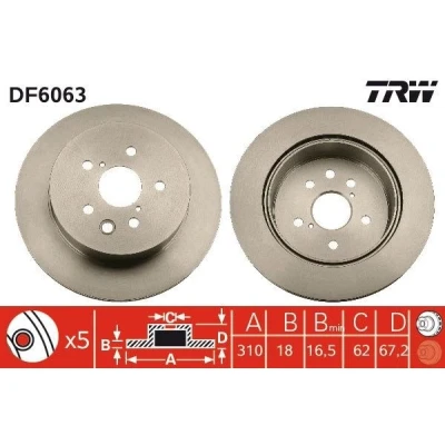 Bilde av TRW DF6063 Bremseskiver 310 18 5 114,3 ventilert spraylakkert LEXUS: IS 2, 3, GS III
