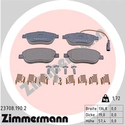 Bilde av ZIMMERMANN 23708.190.2 Bremseklosser inkl. slitasjevarselkontakt med skruer Bildet viser leveranseinnholdet, fjær