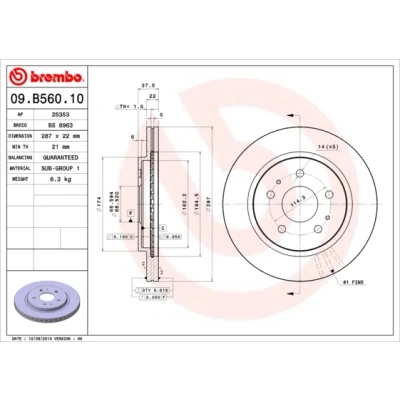 Bilde av BREMBO 09.B560.10 Bremseskiver 287 22 5 innvendig ventilert DAIHATSU: Terios II