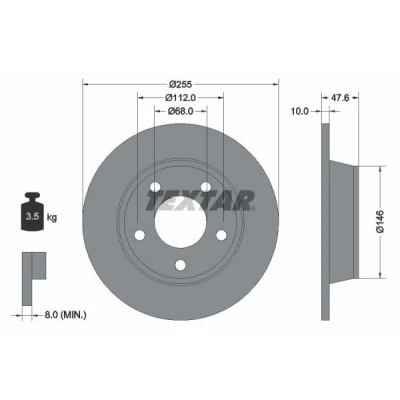 Bilde av TEXTAR PRO 92117303 Bremseskiver 255 10 05/05 112 fullt ut belagt uten hjulfestebolt, hjulnav AUDI: A6 C5 Avant, Sedan, Allroad
