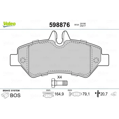 Bilde av VALEO 598876 Bremseklosser bakaksel med sikringsskruesett, antihyle blikk MERCEDES BENZ: Sprinter 5 T Van, Flatvogn lastebil/Chassis