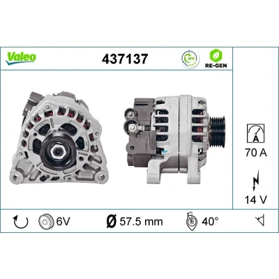 Bilde av VALEO 437137 Dynamo 14V 70A PEUGEOT: Partner I Van, 306 Cabrio, 206 Hatchback, CITROËN: Berlingo / First