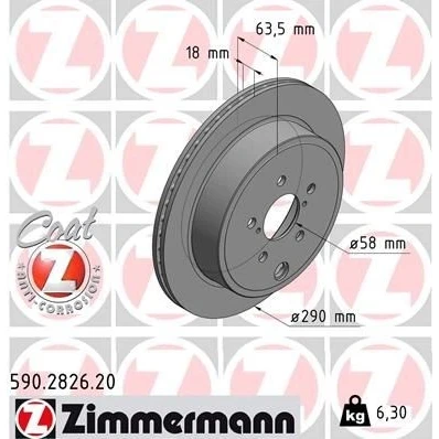 Bilde av ZIMMERMANN COAT Z 590.2826.20 Bremseskiver 290 18 8/5 5 100 innvendig ventilert belagt SUBARU: Outback IV, Legacy 5, BRZ Coupé, TOYOTA: GT86 Coupé
