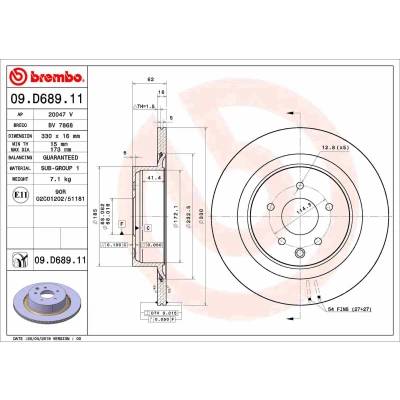Bilde av BREMBO 09.D689.11 Bremseskiver 330 16 5 innvendig ventilert belagt