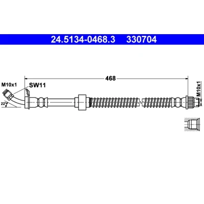 Bilde av ATE 24.5134 0468.3 Bremseslange 468 M10x1 OPEL: Movano A Minibuss, Van, RENAULT: MASTER 2 Kasten, Pritsche/Fahrgestell
