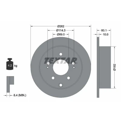 Bilde av TEXTAR Bremseskive PRO 10mm 05/08 114,3mm fullt ut belagt 92269403 4615A056,4615A110,MR955697,98200269401PRO Bremseskiver, Skivebremser