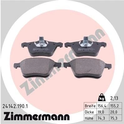 Bilde av ZIMMERMANN 24142.190.1 Bremseklosser Bildet viser leveranseinnholdet VOLVO: XC70 II Stasjonsvogn, V60 I, V70 3, FORD: S Max Mk1, Galaxy Mk2 MPV