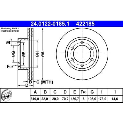 Bilde av ATE 24.0122 0185.1 Bremseskiver 319,0 22,0 6 139,7 ventilert TOYOTA: Land Cruiser Prado 90