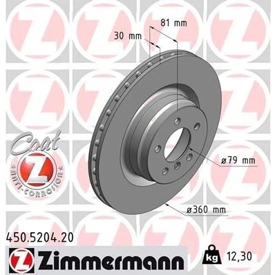 Bilde av ZIMMERMANN COAT Z 450.5204.20 Bremseskiver 360 30 6/5 5 120 innvendig ventilert belagt høy karbon LAND ROVER: Range Rover 3