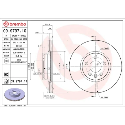 Bilde av BREMBO COATED DISC LINE 09.9797.11 Bremseskiver 313 26 5 innvendig ventilert belagt høy karbon VOLKSWAGEN: TRANSPORTER 4, 4 Bus, Sharan I
