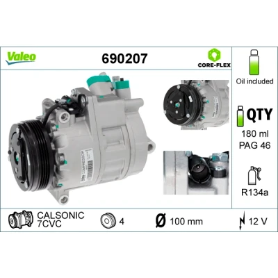 Bilde av VALEO 690207 Kompressor 7CVC 12 PAG 46 R 134a med kompressorlje BMW: X5