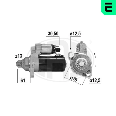 Bilde av ERA 220757A Starter 12V 2kW 13 30 50 B+ M8 79mm VOLKSWAGEN: Multivan 5 (7HM, Transporter 5, Sharan II, AUDI: A3 Sportback, Hatchback