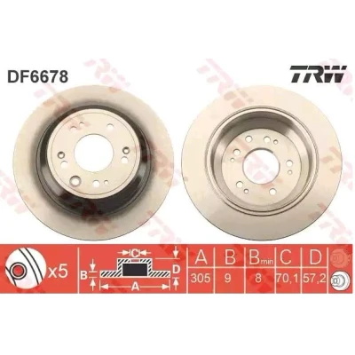 Bilde av TRW DF6678 Bremseskiver 305 9 5 114,3 fullt ut spraylakkert HONDA: ACCORD 8 Kombi,