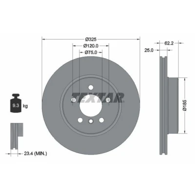 Bilde av TEXTAR PRO+ 92141505 Bremseskiver 325 25 05/06 120 innvendig ventilert belagt høy karbon uten hjulfestebolt, hjulnav BMW: X3