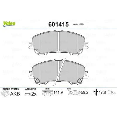 Bilde av VALEO 601415 Bremseklosser framaksel inkl. slitasjevarselkontakt med antihyle blikk NISSAN: Qashqai 2, RENAULT: Kadjar, Koleos 2