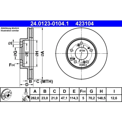 Bilde av ATE 24.0123 0104.1 Bremseskiver 282,0 23,0 5 114,3 ventilert belagt med skruer HONDA: Legend 3 Limousine, CR V 1, Prelude