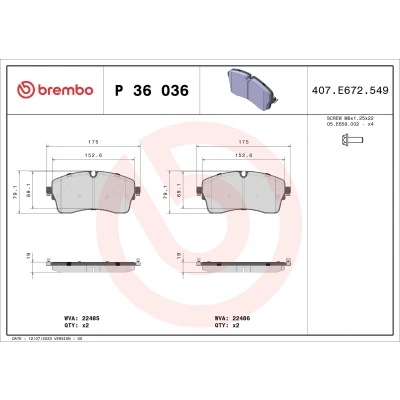 Bilde av BREMBO P 36 036 Bremseklosser ekskl. slitasjevarselkontakt med bremsecaliperskruer uten tilbehør