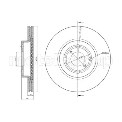 Bilde av METELLI 23 0879C Bremseskiver 258,0 22,0 4 55,0 ventilert spraylakkert TOYOTA: Yaris III Hatchback, II Hatchback