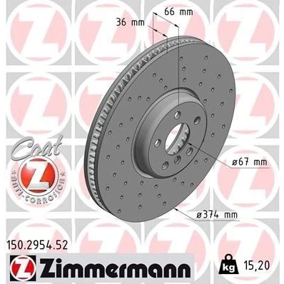 Bilde av ZIMMERMANN 150.2954.52 Bremseskiver 374 36 6/5 5 112 innvendig ventilert, hullet belagt høy karbon BMW: Touring, 7, Sedan