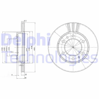 Bilde av DELPHI BG2591 Bremseskiver 302 20 6 ventilert oljet ubehandlet uten hjullager, ABS sensorring TOYOTA: Land Cruiser 80, HILUX 5 Pick up