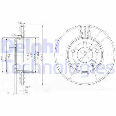 Bilde av DELPHI BG3792 Bremseskiver 278 24 5 ventilert oljet ubehandlet uten hjullager, ABS sensorring