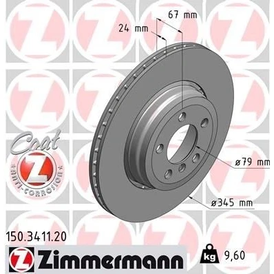 Bilde av ZIMMERMANN COAT Z 150.3411.20 Bremseskiver 345 24 6/5 5 120 utvendig ventilert belagt høy karbon BMW: 7