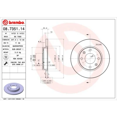 Bilde av BREMBO 08.7351.14 Bremseskiver 247 13 4 fullt ut med skruer