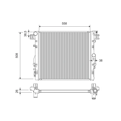Bilde av VALEO Radiator Aluminium 558mm 508mm 26mm uten kjølemiddelregulator Kjøleribber loddet 701417