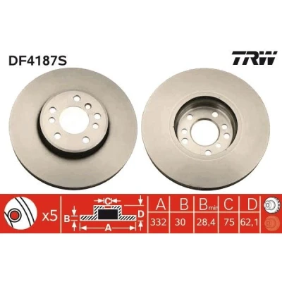 Bilde av TRW DF4187S Bremseskiver 332 30 5 120 ventilert spraylakkert høy karbon BMW: X3, X5