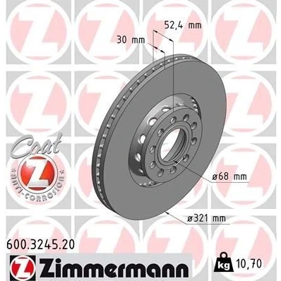 Bilde av ZIMMERMANN COAT Z 600.3245.20 Bremseskiver 321 30 10/5 5 112 utvendig ventilert belagt høy karbon VOLKSWAGEN: Passat B5 GP Stasjonsvogn