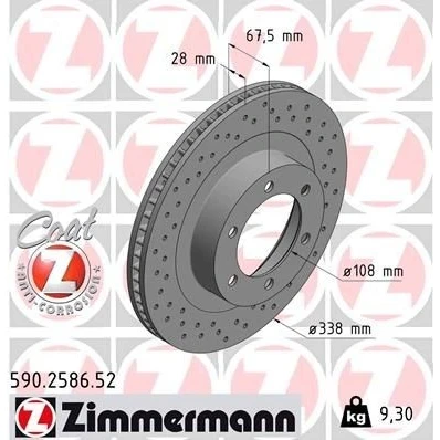 Bilde av ZIMMERMANN SPORT COAT Z 590.2586.52 Bremseskiver 338 28 6/6 6 140 innvendig ventilert, hullet belagt TOYOTA: Land Cruiser Prado 120