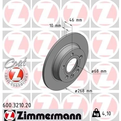 Bilde av ZIMMERMANN COAT Z 600.3210.20 Bremseskiver 268 10 6/5 5 112 fullt ut belagt VOLKSWAGEN: Sharan I, FORD: Galaxy Mk1 MPV, SEAT: Alhambra I