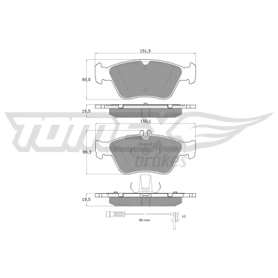 Bilde av TOMEX brakes TX 11 471 Bremseklosser framaksel inkl. slitasjevarselkontakt MERCEDES BENZ: E Klasse Sedan, T modell, C Sedan