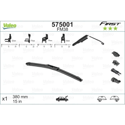 Bilde av Vindusvisker Valeo First Multiconnection 575001 380mm Flatt viskeblad feste m/haker, Top Lock NISSAN: Qashqai / Qashqai+2 I, I Van