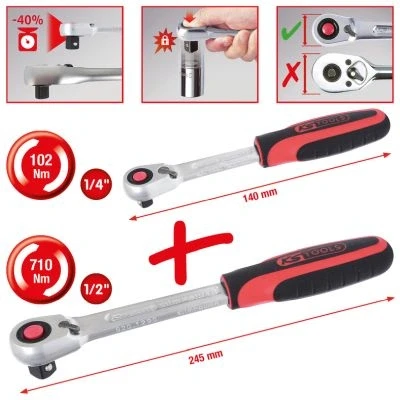 Bilde av KS TOOLS 920.0002 Sett med reversibel skralle 72 12,5 (1/2&quot;), 6,3 (1/4&quot;)