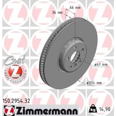 Bilde av ZIMMERMANN 150.2954.32 Bremseskiver 374 36 6/5 5 112 innvendig ventilert, todelt bremseskive belagt høy karbon BMW: Touring, 7, Sedan
