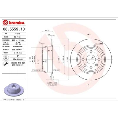 Bilde av BREMBO 08.5559.10 Bremseskiver 260 10 4 fullt ut med skruer OPEL: Vectra A Sedan, Astra F Caravan, Cabrio