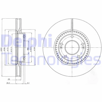 Bilde av DELPHI BG4251C Bremseskiver 300 28 5 ventilert belagt ubehandlet uten hjullager, ABS sensorring KIA: Sportage III, SOUL 2, cee‘d II Hatchback