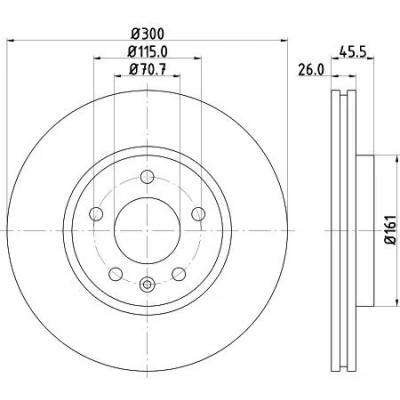 Bilde av HELLA PRO 8DD 355 116 591 Bremseskiver 300 26 05/06 115 innvendig ventilert belagt uten hjulfestebolt, hjulnav OPEL: Astra J Sports Tourer