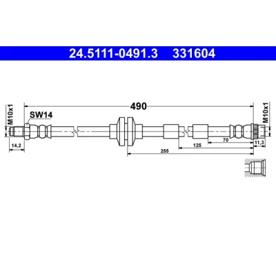 Bilde av ATE 24.5111 0491.3 Bremseslange 490 M10x1 MERCEDES BENZ: Citan Van