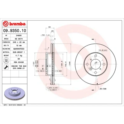 Bilde av BREMBO 09.9350.10 Bremseskiver 246 20 4 innvendig ventilert med skruer SUZUKI: Liana Hatchback, Baleno I Stasjonsvogn